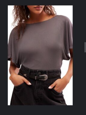 Free People Relaxed Boatneck Bodysuit in Gray